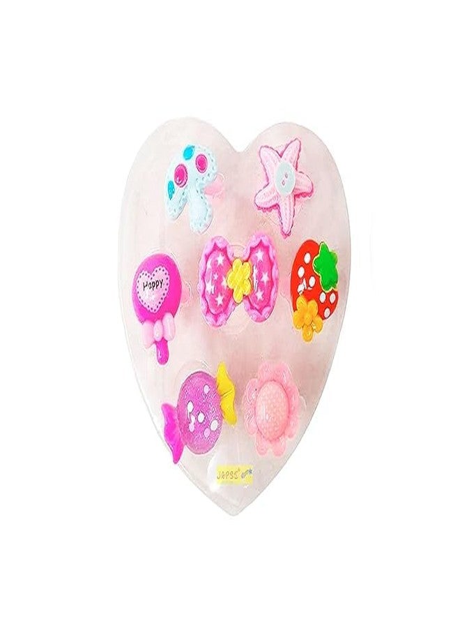 JAPSI Plastic Finger Rings Set for Girls, Colorful Pretend Play Dress Up Jewelry, Heart-Shaped Box with 7 Pieces, Ages 2-8 Years - Image 2